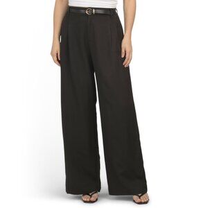 GEMMA+ JANE Black Double Pleat Wide Leg Pants With Belt
